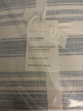Pottery Barn Hawthorn Stripe Duvet Cover - Blue and White